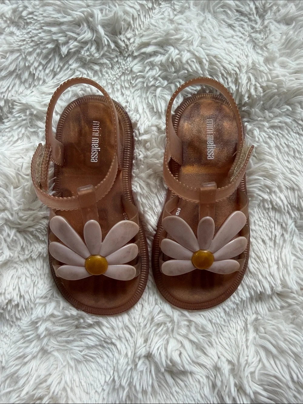 Mini Melissa Brown Sandals with Pink Daisy Accent